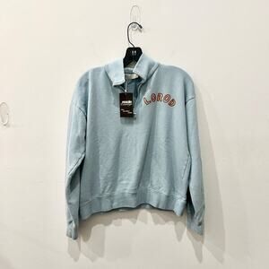 Lorod 100% Cotton 1/4 Zip Long Sleeve Polo Sweatshirt Light Blue Women's Medium